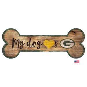 Green Bay Packers Distressed Dog Bone Wooden Sign