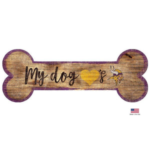 Minnesota Vikings Distressed Dog Bone Wooden Sign