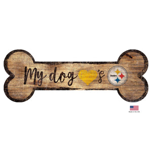 Pittsburgh Steelers Distressed Dog Bone Wooden Sign