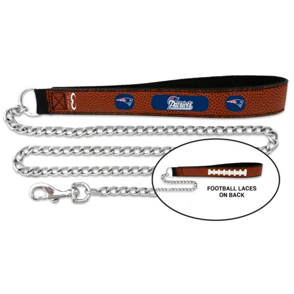 New England Pats Football Leather And Chain Leash