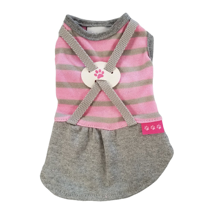 Pink And Grey Striped Pet Dress