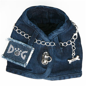 Hollywood Basic Denim Harness Vest- Many Patch Choices - Posh Puppy Boutique