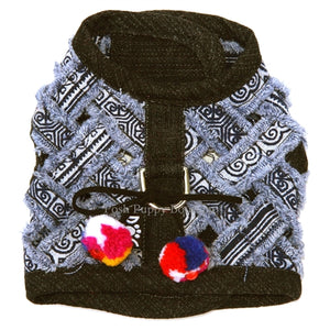 The Venice Frayed Harness Vest- Multicolor Pom Poms - Posh Puppy Boutique