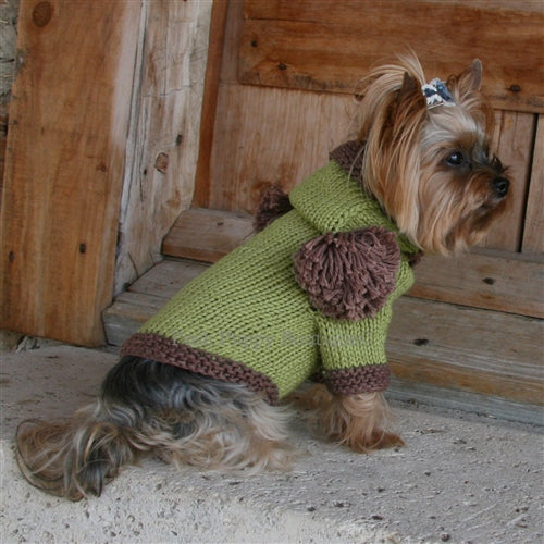 The Taylor Hand Knit Dog Sweater Hoodie- Green
