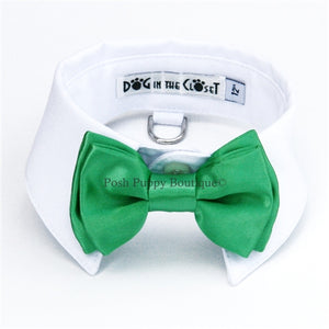 White Shirt Dog Collar with Kelly Green Bow Tie - Posh Puppy Boutique