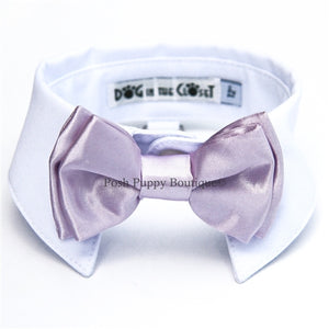 White Shirt Dog Collar with Lilac Bow Tie - Posh Puppy Boutique