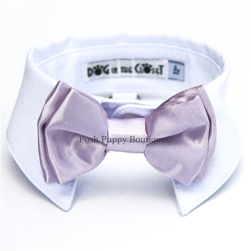 White Shirt Dog Collar with Lilac Bow Tie