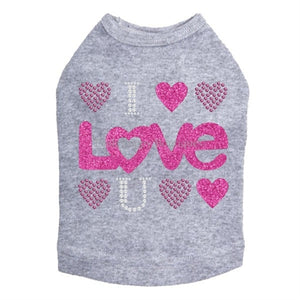 I Love You Pink Glitter Rhinestud Dog Tank- Many Colors - Posh Puppy Boutique