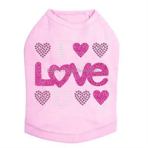 I Love You Pink Glitter Rhinestud Dog Tank- Many Colors - Posh Puppy Boutique