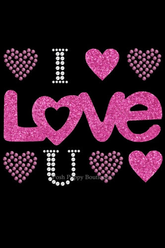 I Love You Pink Glitter Rhinestuds Bandana- Many Colors