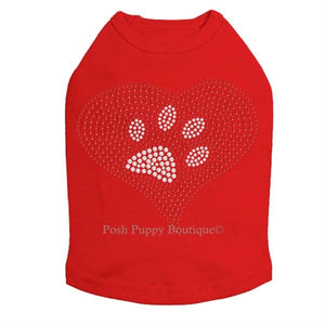 Red Heart with Paw 2 Rhinestones Tanks- Many Colors - Posh Puppy Boutique