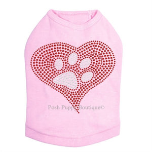 Red Heart with Paw 2 Rhinestones Tanks- Many Colors - Posh Puppy Boutique
