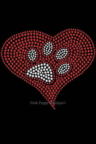 Red Heart with Paw 2 Rhinestones Bandana- Many Colors