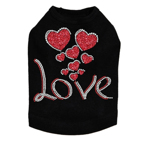 Love with Red Glitter Hearts Dog Tank in Many Colors