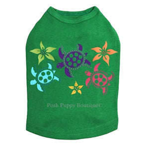 Satin Sea Turtles with Flowers Rhinestuds Tanks- Many Colors - Posh Puppy Boutique