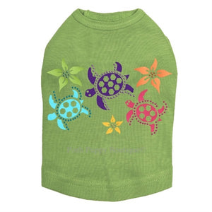 Satin Sea Turtles with Flowers Rhinestuds Tanks- Many Colors - Posh Puppy Boutique