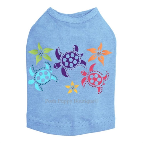 Satin Sea Turtles with Flowers Rhinestuds Tanks- Many Colors