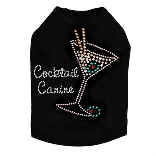 Martini Silver Rhinestones Tank- Many Colors- Cocktail Canine