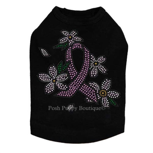 Pink Ribbon with Flowers Rhinestone Tanks- Many Colors