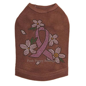 Pink Ribbon with Flowers Rhinestone Tanks- Many Colors - Posh Puppy Boutique