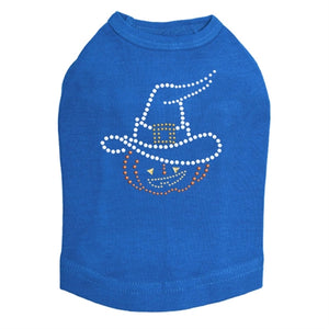 Pumpkin with Witch Hat Rhinestuds Tank Top - Many Colors - Posh Puppy Boutique
