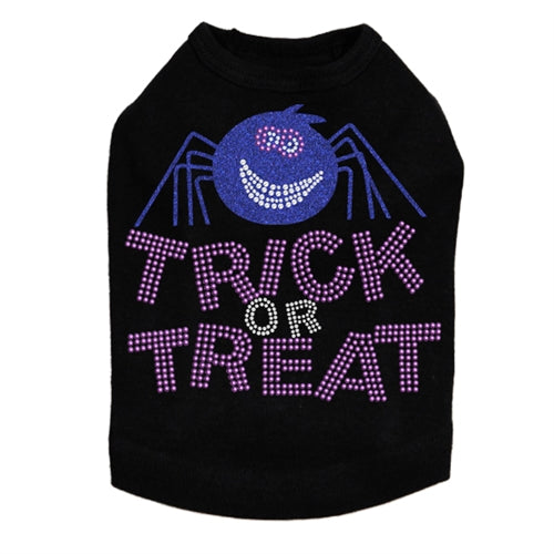 Trick or Treat with Blue Glitter Spider Dog Tank in Many Colors