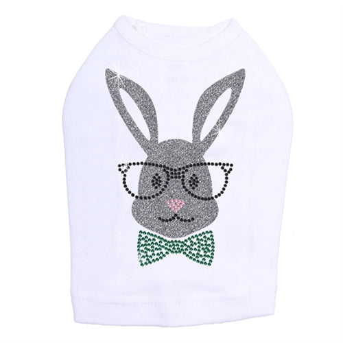 Bunny with Glasses and Bow Tie Dog Tank in White
