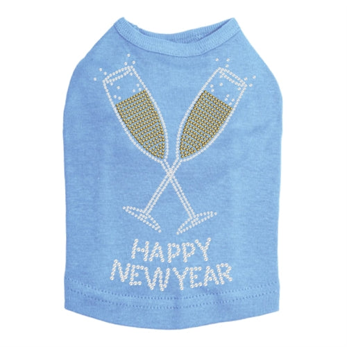 Happy New Year Champagne Glasses Rhinestones Tank- Many Colors