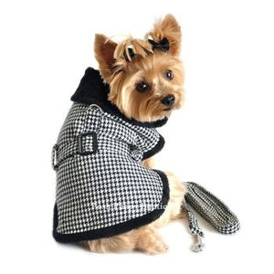 Black and White Classic Houndstooth Dog Harness Coat with Leash - Posh Puppy Boutique