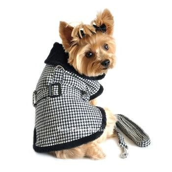 Black and White Classic Houndstooth Dog Harness Coat with Leash