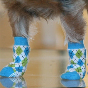 Non-Skid Dog Socks - Blue and Green Argyle - Posh Puppy Boutique