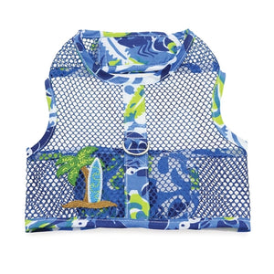 Surfboard Blue and Green Cool Mesh Dog Harness with Matching Leash - Posh Puppy Boutique