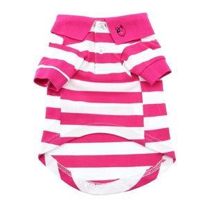 Striped Dog Polos - Pink Yarrow and White - Posh Puppy Boutique