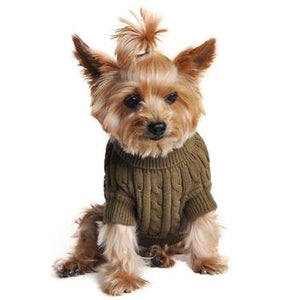 Combed Cotton Cable Knit Dog Sweater - Herb Green - Posh Puppy Boutique