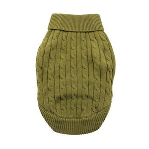 Combed Cotton Cable Knit Dog Sweater - Herb Green - Posh Puppy Boutique