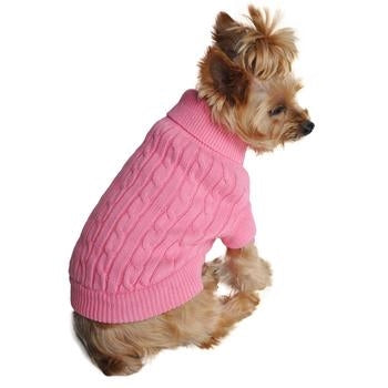 Combed Cotton Cable Knit Dog Sweater - Candy Pink
