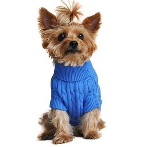 Combed Cotton Cable Knit Dog Sweater - Riverside Blue - Posh Puppy Boutique