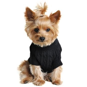 Combed Cotton Cable Knit Dog Sweater - Jet Black - Posh Puppy Boutique