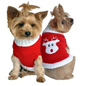 Combed Cotton Red Rudolph Holiday Dog Sweater - Posh Puppy Boutique