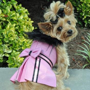 Wool Fur-Trimmed Dog Harness Coat - Pink - Posh Puppy Boutique