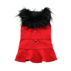 Wool Fur-Trimmed Dog Harness Coat - Red - Posh Puppy Boutique