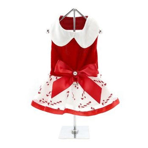 Holiday Dog Harness Dress - Candy Canes - Posh Puppy Boutique