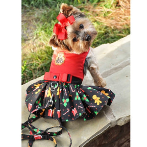 Holiday Dog Harness Dress and Leash - Gingerbread - Posh Puppy Boutique