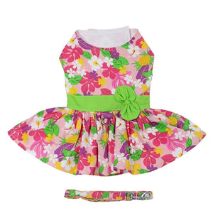 Pink Hawaiian Floral Dog Harness Dress with Matching Leash - Posh Puppy Boutique