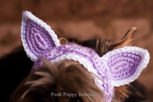 Kitty Cat Ears Dog Hat Headband- Light Purple/White - Posh Puppy Boutique