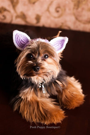 Kitty Cat Ears Dog Hat Headband- Light Purple/White - Posh Puppy Boutique
