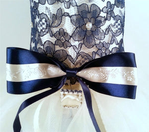 Navy Lace n' Pearls Harness Dress - Posh Puppy Boutique