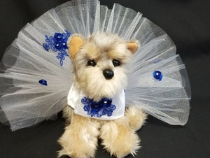 White and Navy Wedding Harness Dress - Posh Puppy Boutique
