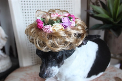 Blonde Wig with Pink Flowers