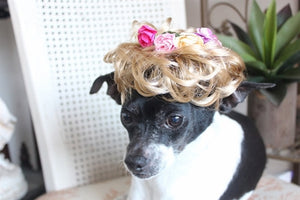 Blonde Wig with Pink Flowers - Posh Puppy Boutique
